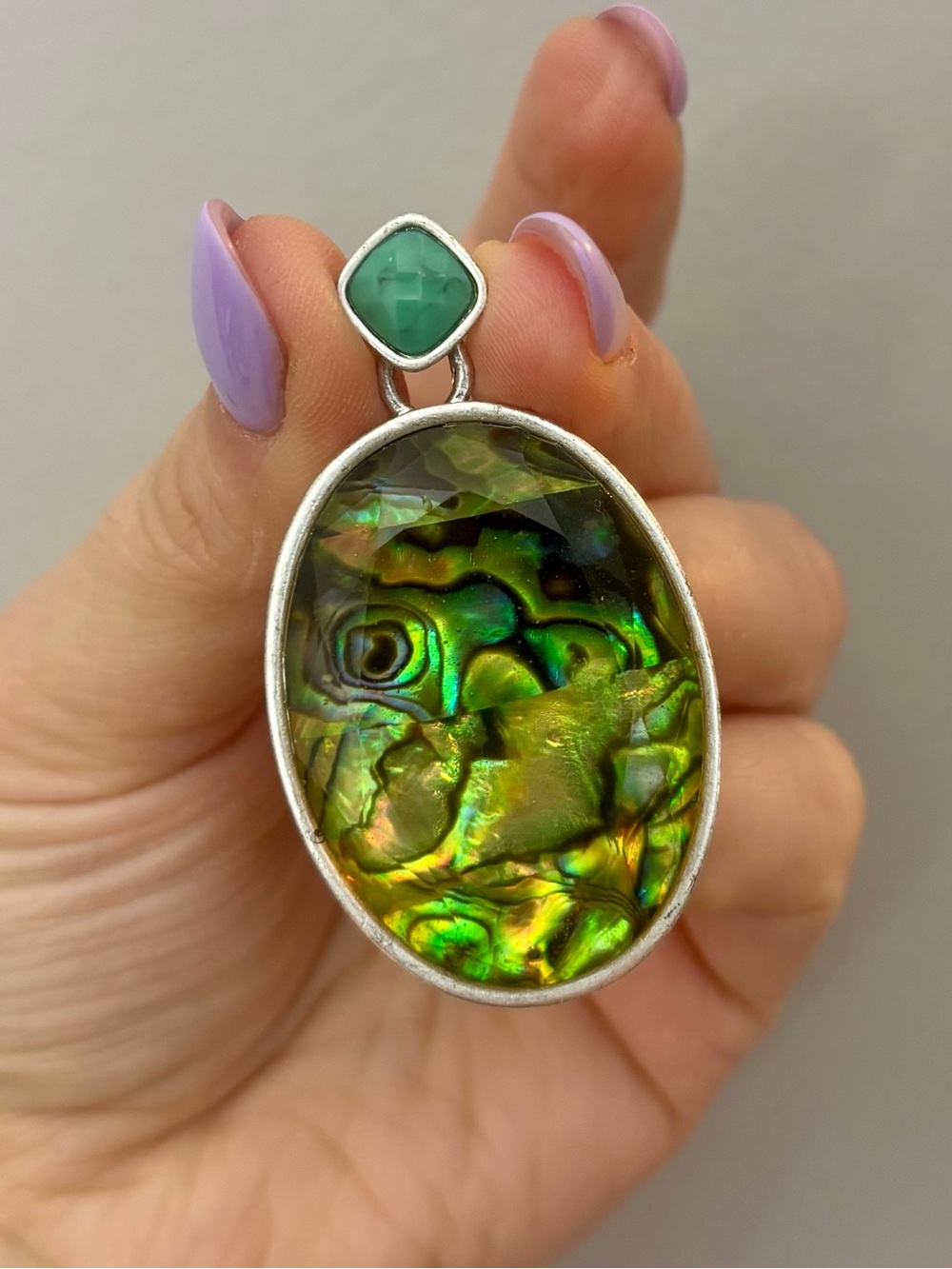Sterling Abalone Shell Pendant with Green Accent
